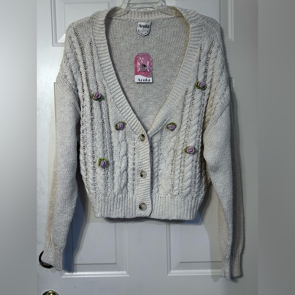 Arula Jenni floral cardigan sweater, Arula size A, 1X - Picture 4 of 8